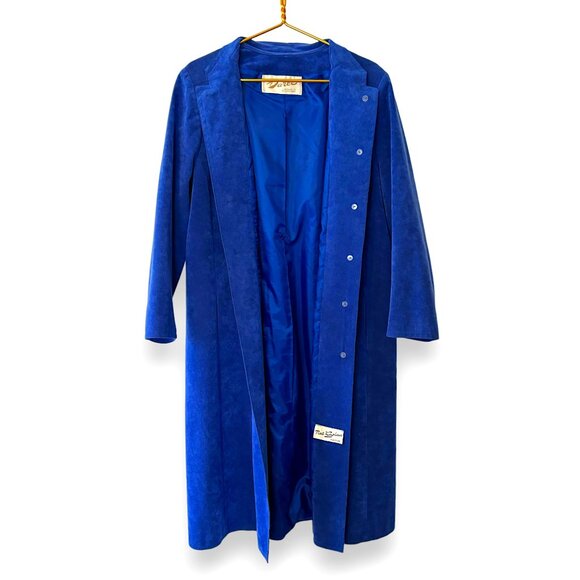 Vintage Jackets & Blazers - RARE 1960s Nat Kaplan Long Royal Blue Ultrasuede Overcoat